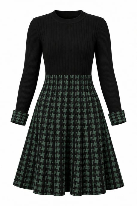 Green and Black Houndstooth Knitted Dress - Image 5