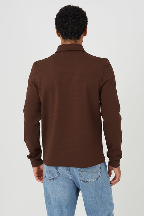 Brown Long Sleeve Quarter Zip Polo Shirt - Image 2