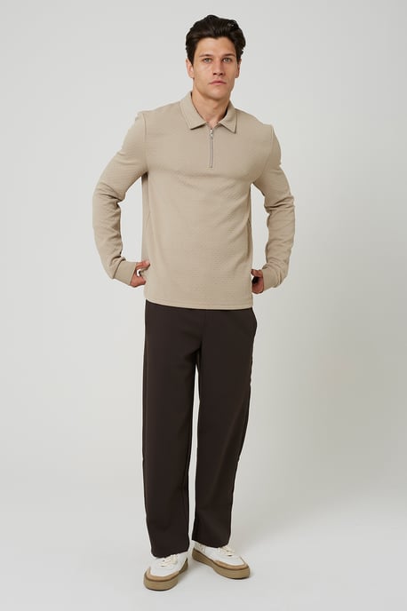 Light Stone Long Sleeve Quarter Zip Polo Shirt - Image 3