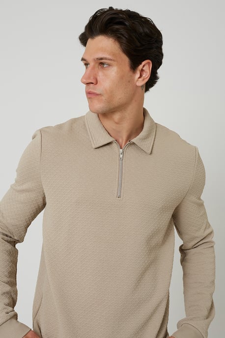 Light Stone Long Sleeve Quarter Zip Polo Shirt - Image 4
