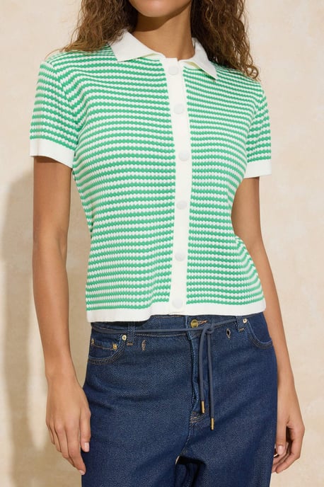 TRENDYOLMİLLA Dames Groen Gestreept Kort Regular fit Blouses - Image 2