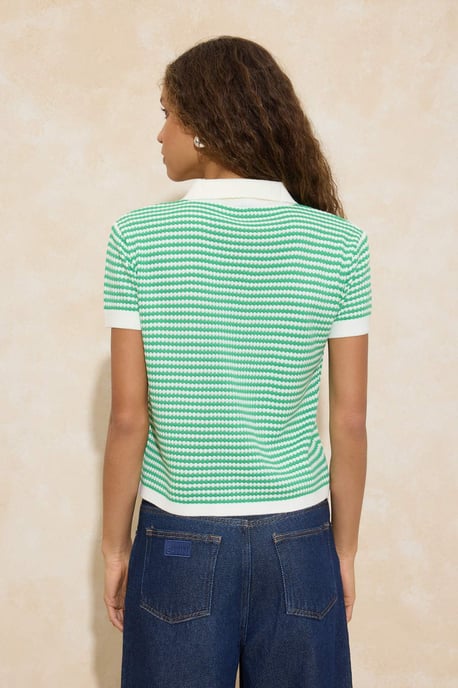 TRENDYOLMİLLA Dames Groen Gestreept Kort Regular fit Blouses - Image 3