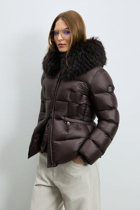 LUFIAN Women's Shiny Down Puffer Jacket with Removable Faux Fur Collar - Image 2