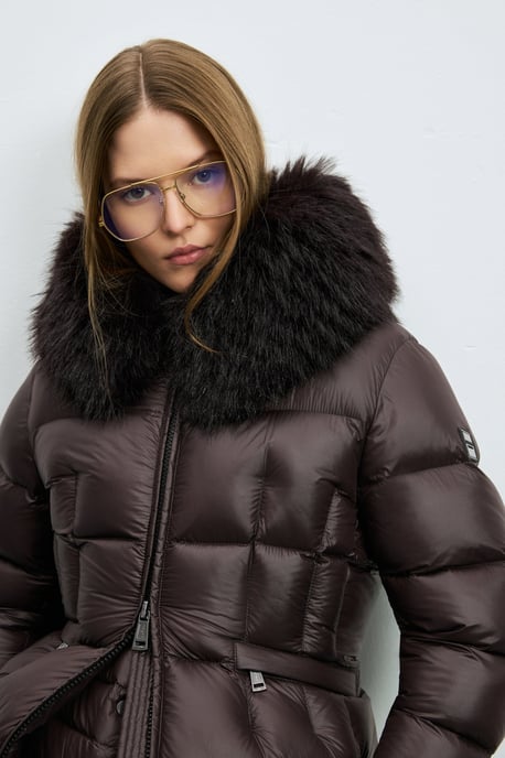 LUFIAN Women's Shiny Down Puffer Jacket with Removable Faux Fur Collar - Image 3