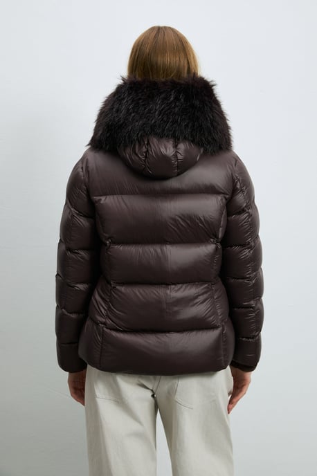 LUFIAN Women's Shiny Down Puffer Jacket with Removable Faux Fur Collar - Image 6