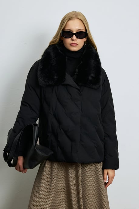 LUFIAN Women's Down Puffer Jacket with Removable Faux Fur Collar - Image 2