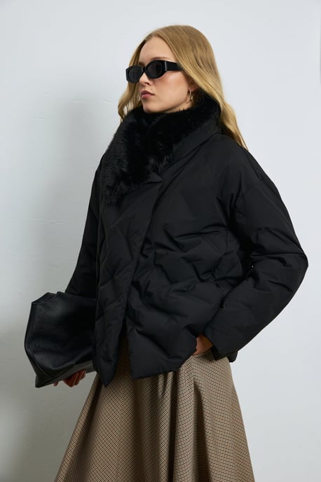 LUFIAN Women's Down Puffer Jacket with Removable Faux Fur Collar - Image 3