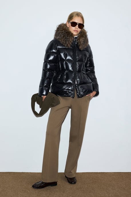 LUFIAN Women's Shiny Down Puffer Jacket with Removable Faux Fur Collar - Image 1