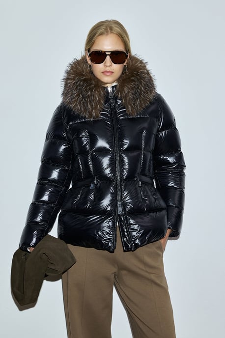 LUFIAN Women's Shiny Down Puffer Jacket with Removable Faux Fur Collar - Image 2