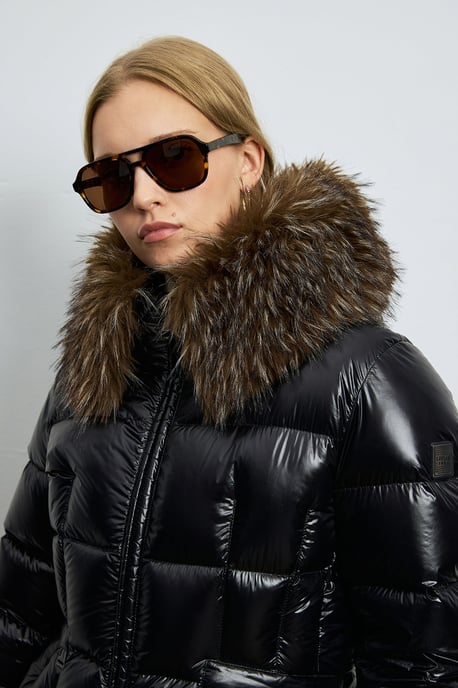 LUFIAN Women's Shiny Down Puffer Jacket with Removable Faux Fur Collar - Image 3