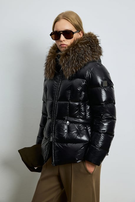 LUFIAN Women's Shiny Down Puffer Jacket with Removable Faux Fur Collar - Image 5