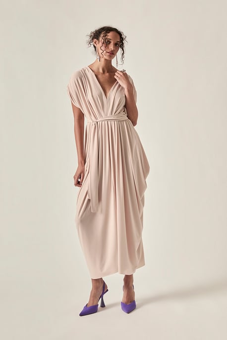 Fluid Drape Dress Taupe - Image 1