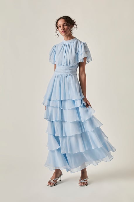 Tiered Ruffle Midi Dress Pale Blue - Image 1