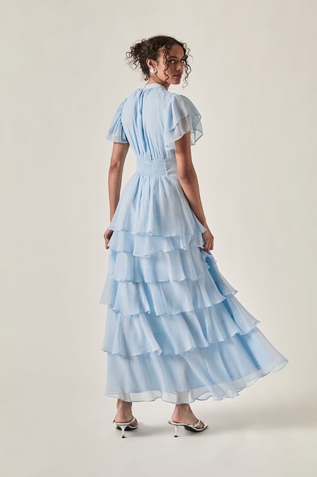 Tiered Ruffle Midi Dress Pale Blue - Image 2