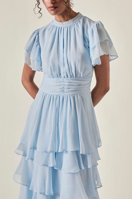 Tiered Ruffle Midi Dress Pale Blue - Image 4