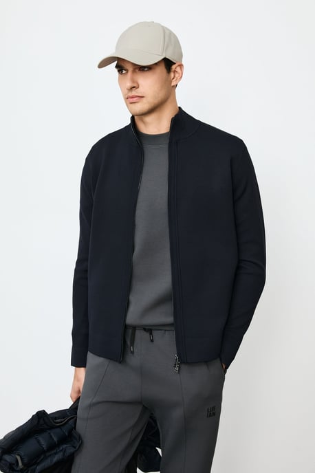 LUFIAN Heren Gebreide Cardigan met Opstaande Kraag en Tweewegrits - Image 3