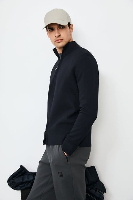 LUFIAN Heren Gebreide Cardigan met Opstaande Kraag en Tweewegrits - Image 5