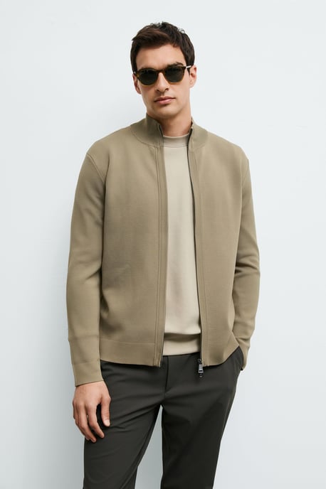LUFIAN Heren Gebreide Cardigan met Opstaande Kraag en Tweewegrits - Image 1