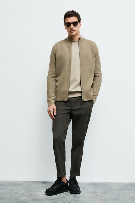LUFIAN Heren Gebreide Cardigan met Opstaande Kraag en Tweewegrits - Image 2