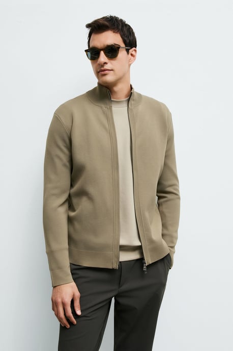 LUFIAN Heren Gebreide Cardigan met Opstaande Kraag en Tweewegrits - Image 3