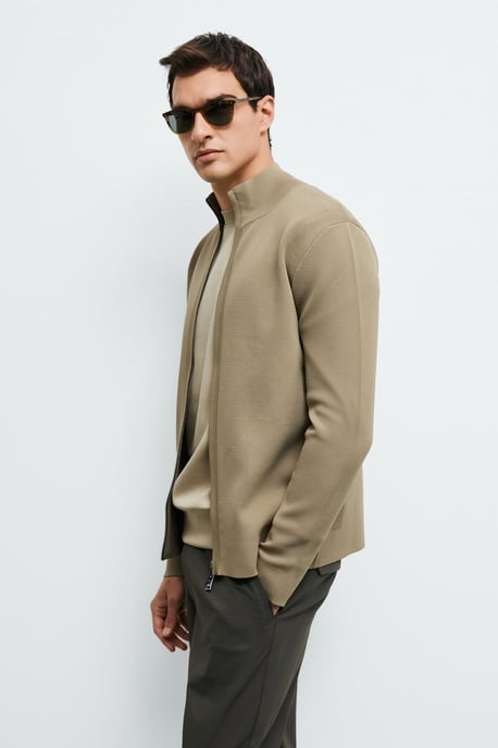 LUFIAN Heren Gebreide Cardigan met Opstaande Kraag en Tweewegrits - Image 5