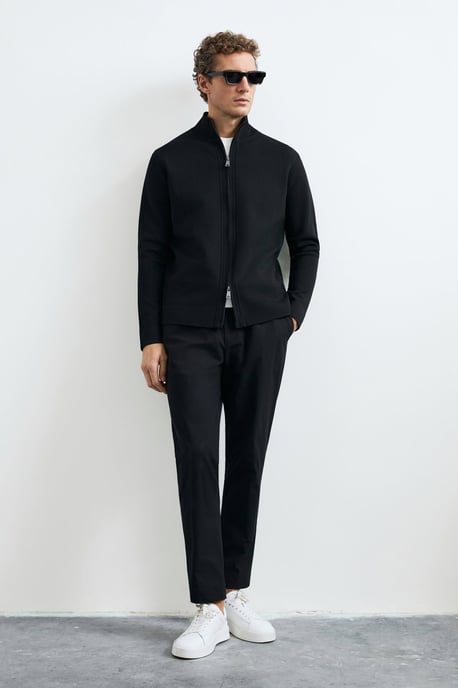 LUFIAN Heren Gebreide Cardigan met Opstaande Kraag en Tweewegrits - Image 3