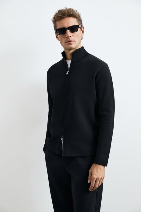 LUFIAN Heren Gebreide Cardigan met Opstaande Kraag en Tweewegrits - Image 4