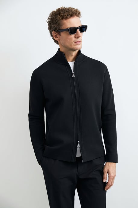 LUFIAN Heren Gebreide Cardigan met Opstaande Kraag en Tweewegrits - Image 5