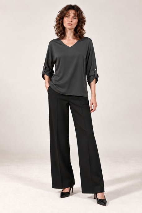 V-Neck Satin Blouse Charcoal - Image 3