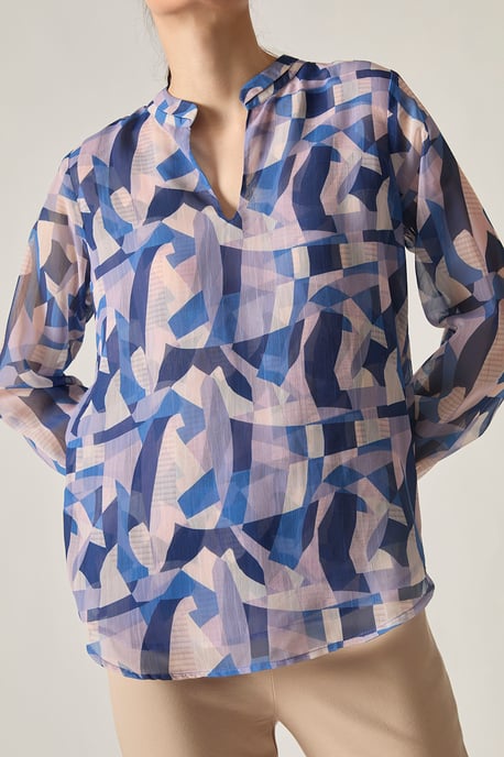 Blue Geometric Print Blouse - Image 3