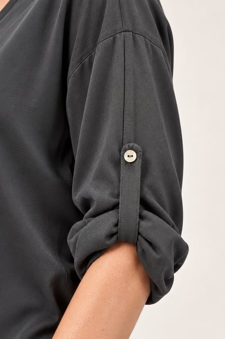 V-Neck Satin Blouse Charcoal - Image 4