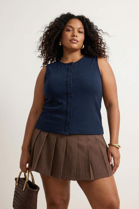 Trendyol Curve Dames Blauw Effen Mouwloos Getailleerd Grote maten Blouses - Image 6
