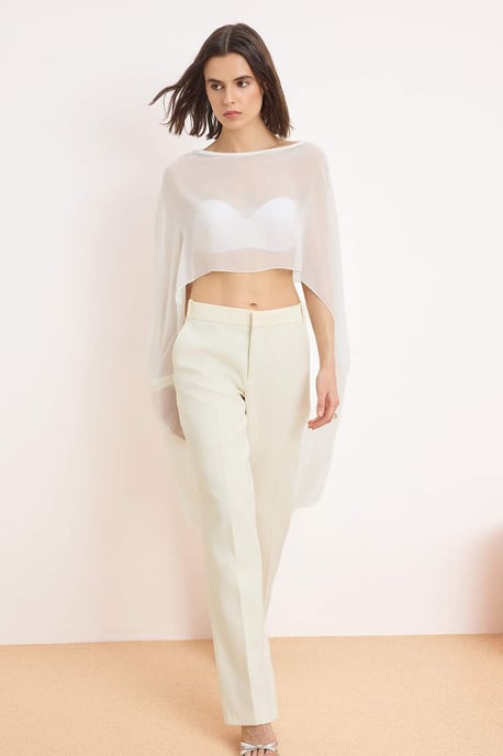 TRENDYOLMİLLA Dames Wit Effen Mouwloos Regular fit Blouses - Image 1