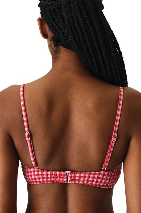 Paulina Triangle Knotted Checkered Textured Bikini Top - Image 2