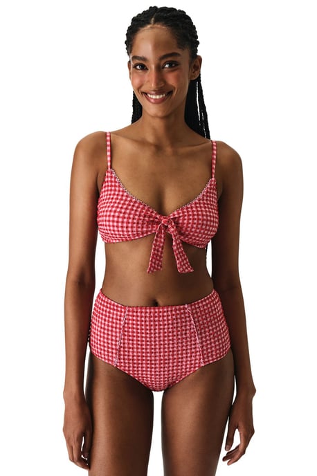 Paulina Triangle Knotted Checkered Textured Bikini Top - Image 5