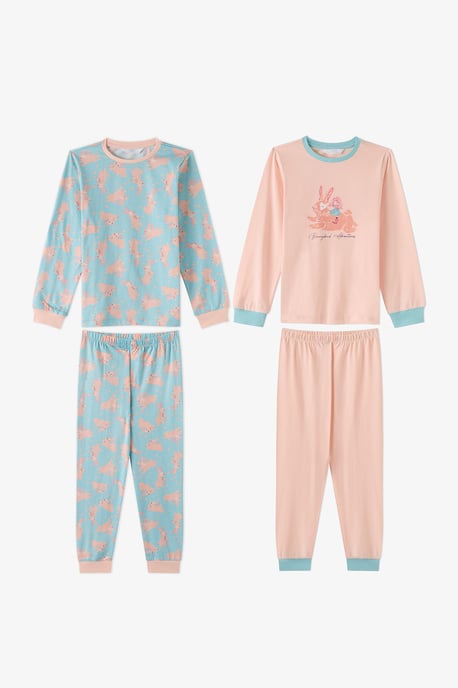 Girls' Bunny Ride Cotton Long Sleeve Pajama Set - Image 1