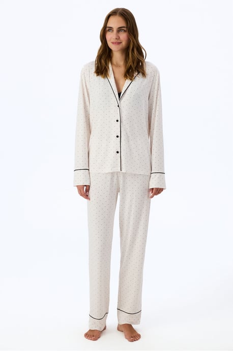 Arya Polka Dot Long Sleeve Shirt Trousers Pajama Set - Image 1