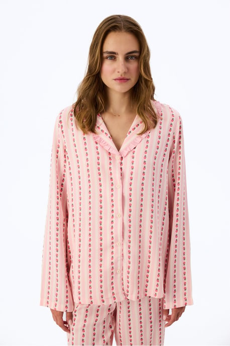 Lätt pyjamaset med blommönster, volanger, långärmad skjorta och byxor - Image 2