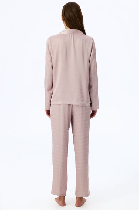 Pastel Romantic Satin pyjamaset met blouse met lange mouwen en broek met sloganpatroon - Image 2