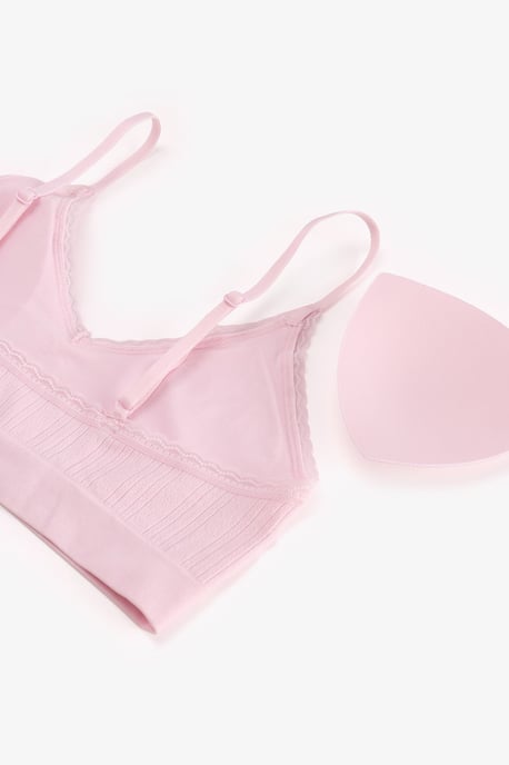 Lace Pattern Removable Pad Seamless Bralette - Image 6