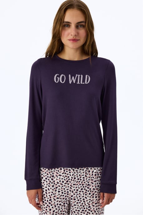 Midnight Mood Slogan Print Long Sleeve T-Shirt Pyjama Top - Image 1