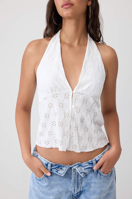 TRENDYOLMİLLA Dames Ecru Effen Mouwloos Getailleerd Blouses - Image 2