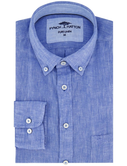 Linnen Fynch Hatton overhemd middenblauw - Image 2