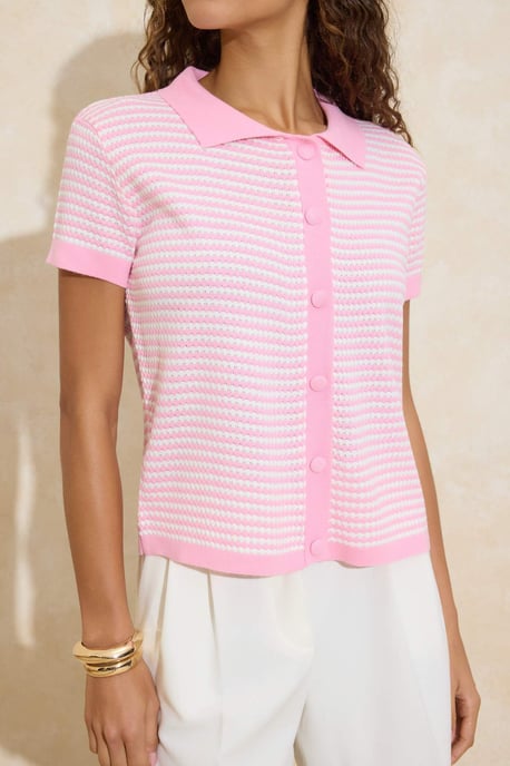 TRENDYOLMİLLA Dames Roze Gestreept Kort Regular fit Blouses - Image 2