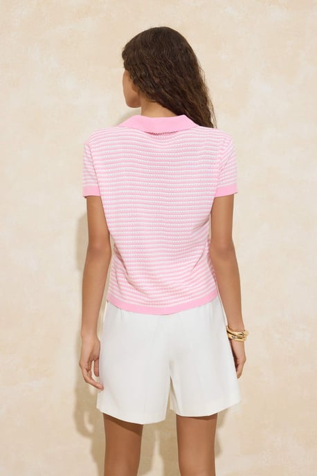 TRENDYOLMİLLA Dames Roze Gestreept Kort Regular fit Blouses - Image 3