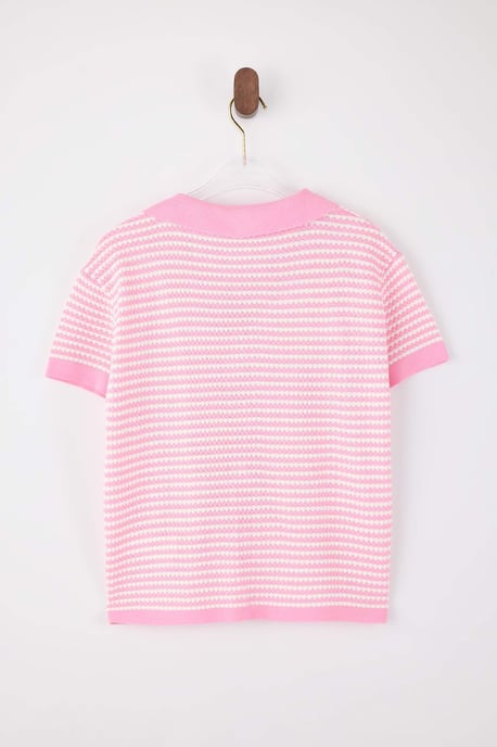 TRENDYOLMİLLA Dames Roze Gestreept Kort Regular fit Blouses - Image 5
