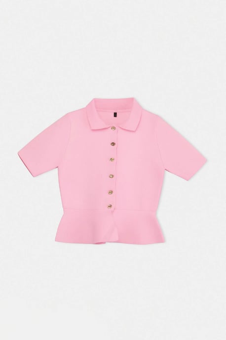 TRENDYOLMİLLA Dames Roze Effen Kort Getailleerd Blouses - Image 3