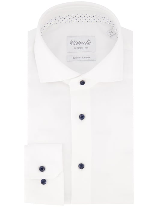 katoenen Michaelis overhemd wit slim fit effen strijkvrij - Image 2