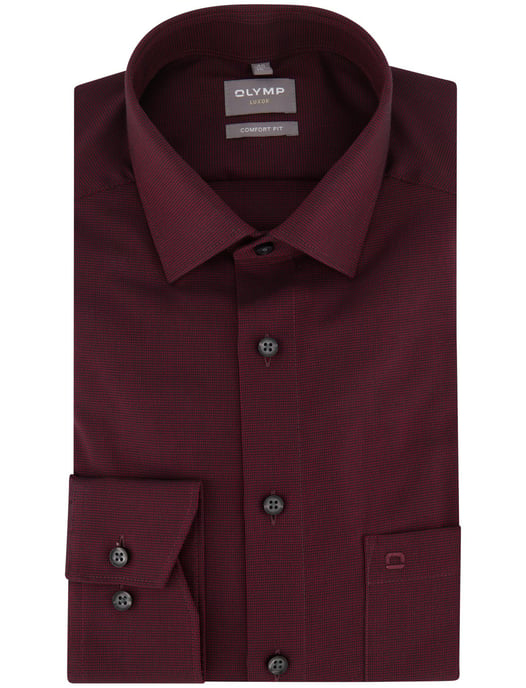 katoenen overhemd Olymp wijde fit bordeaux print strijkvrij - Image 2