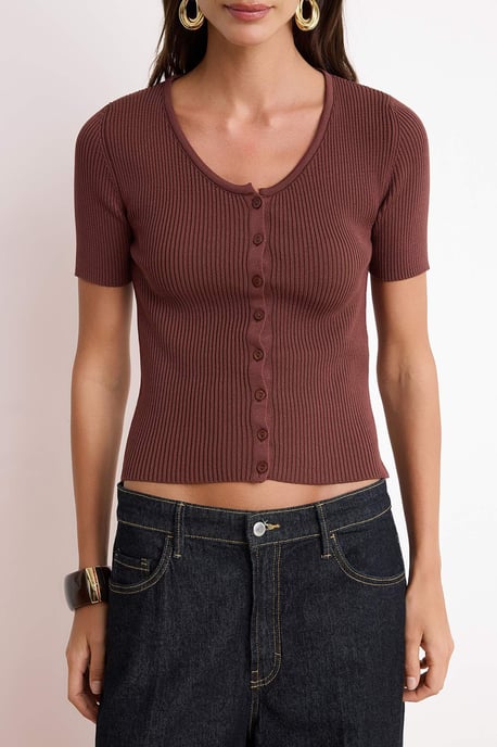TRENDYOLMİLLA Dames Bruin Effen Kort Getailleerd Blouses - Image 2